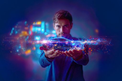 men hold a technological car model